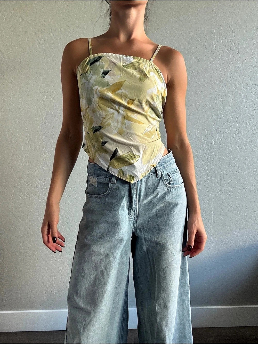Floral Tie-Back Camisole in yellow, Cream & Green Like New